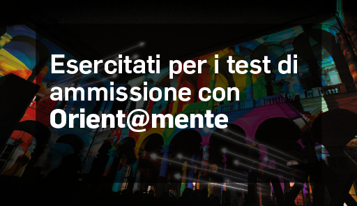scritta bianca su fondo nero con scritto Esercitati per i test di ammissione con Orient@mente