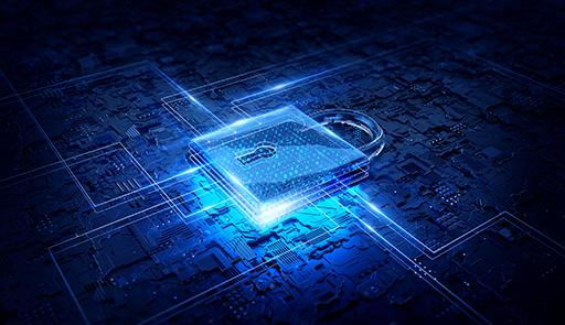Icona grafica con un lucchetto e scheda elettronica che simboleggia la sicurezza informatica