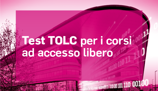 Veduta dal basso del Campus Einaudi su sfondo colorato - Test TOLC per i corsi ad accesso libero