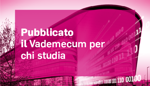 Veduta dal basso del Campus Einaudi su sfondo colorato -Vademecum per chi studia