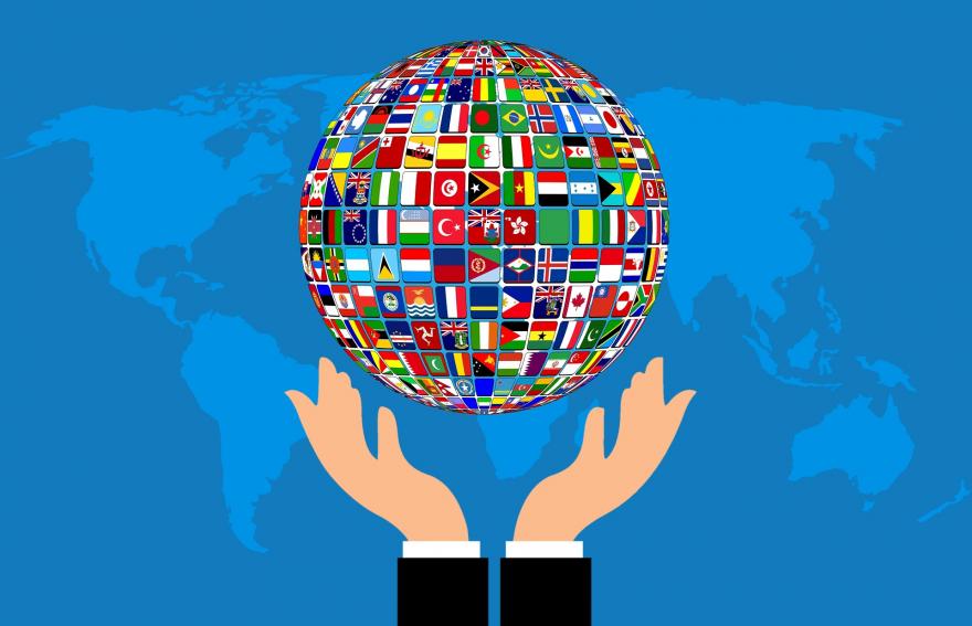 Grafica del mondo con le bandierine degli stati
