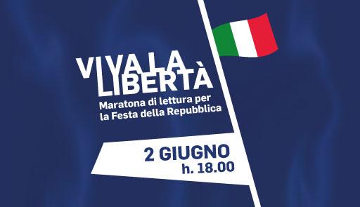 Scritta VIVA LA LIBERTA' su sfondo azzurro e bandiera italiana