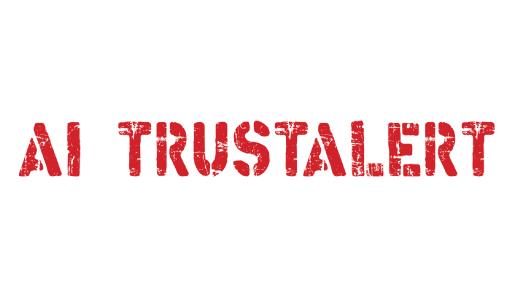 Immagine con sfondo bianco e scritta AI TRUSTALERT in rosso