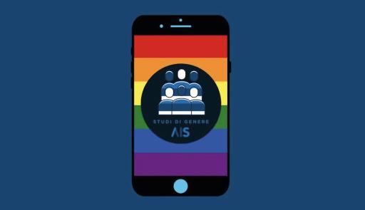 Immagine della bandiera LGBT all'interno dello schermo di uno smartphone