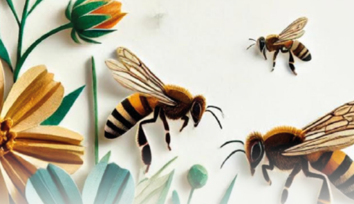 immagine decorativa con disegni di api e fiori.