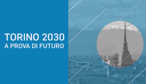 Veduta di Torino con Mole su sfondo blu