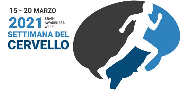 Logo della Settimana del cervello 2021: profilo di un cervello e di un uomo che corre