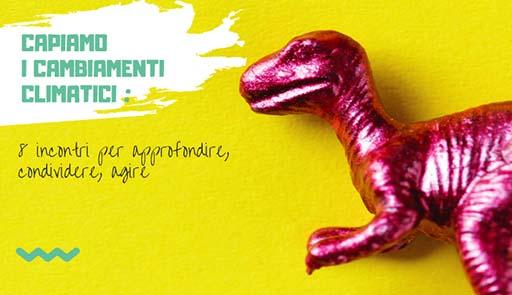 Capiamo i cambiamenti climatici Dinosauro color fucsia si sfondo giallo