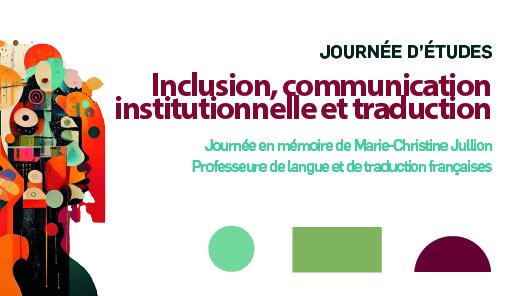 Inclusion, communication institutionnelle et traduction Titolo dell'evento su sfondo colorato