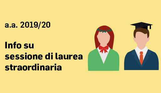 Icone di due laureati con scritta SESSIONE DI LAUREA STRAORDINARIA