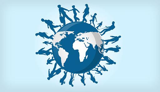 4o rapporto annuale dell'Osservatorio sulle migrazioni Mondo con persone che camminano tutto intorno