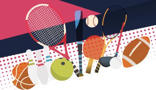 illustrazione di diversi attrezzi che si usano per gli sport