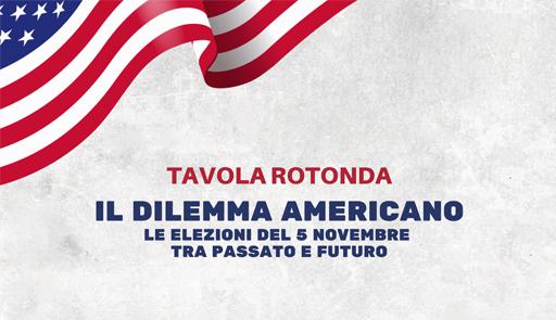 Immagine con sfondo della bandiera statunitense e titolo dilemma americano