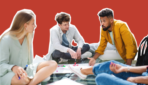 gruppo di studenti seduto a parlare gruppo di studenti seduto a parlare