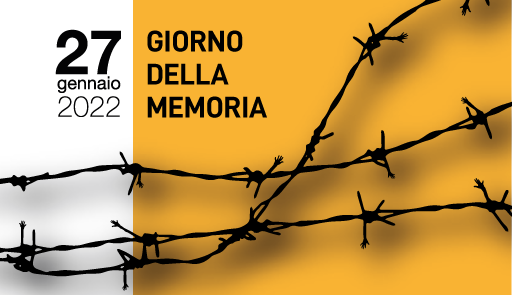 Giornata della Memoria 2022 filo spinato su sfondo colorato e titolo dell'evento
