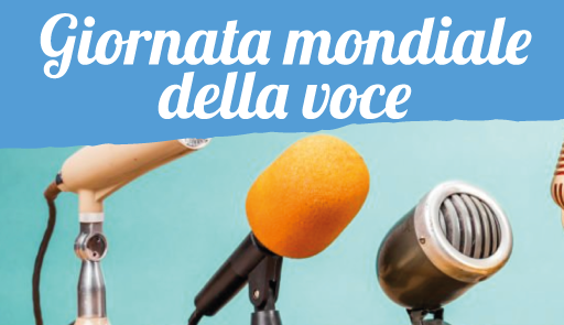 Eventi UniTo in occasione della Giornata Mondiale della Voce Vari tipi di microfoni vintage e titolo dell'evento