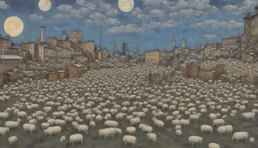 quadro raffigurante un gregge e una città