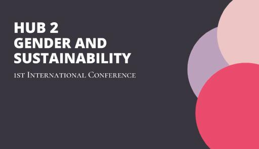 Cerchi colorati su sfondo nero con titolo 'Hub2 gender and sustainability'