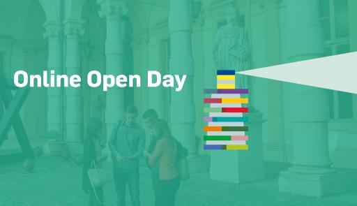 grafica orientamento 2020-21 (v2), sfondo colorato con faro, scritta "Online Open Day: Study in English at UniTo"