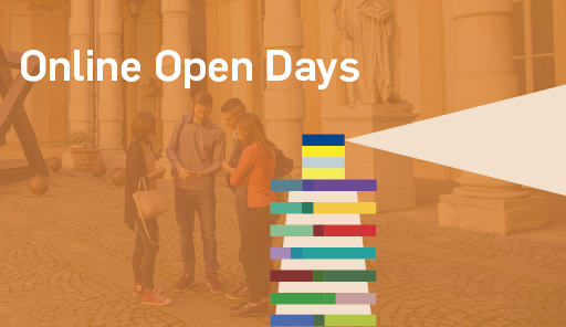grafica eventi orientamento con faro stilizzato: Online Open Day: Study in English at UniTo