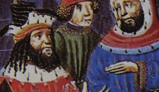 pittura medievale raffigurante tre uomini, tra cui il re a sinistra