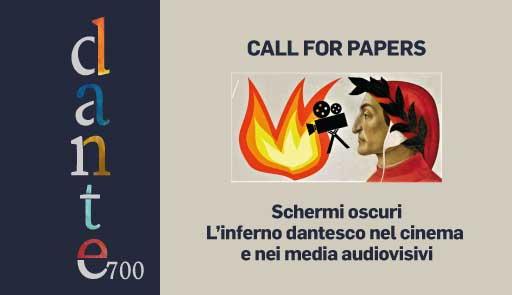 Schermi oscuri: call for papers profilo di Dante Alighieri, una telecamera e un falò, titolo della call for papers