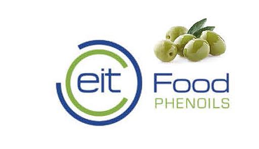 Logo EIT FOOD con accanto alcune olive verdi