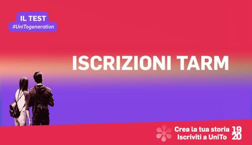 Grafica della campagna immatricolazioni 19-20 con scritta ISCRIZIONI TARM