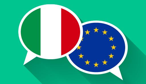 Due fumetti, uno con la bandiera italiana, l'altro con la bandiera europea