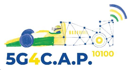Quando i musei incontrano le tecnologie emergenti - Evento finale del progetto 5G4CAP10100. Discovering Ayrton Titolo dell'evento su sfondo chiaro con disegno di macchina da corsa