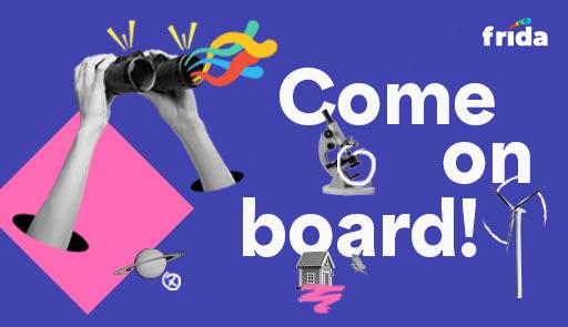 Immagine decorativa costituita dalle parole "Come on board!" su uno sfondo colorato