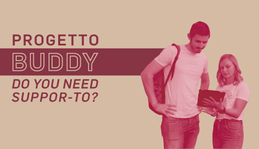 Progetto Buddy Immagine decorativa. Un ragazzo e una ragazza guardano un tablet