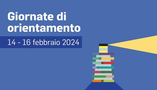 Giornate di Orientamento 2024 Faro stilizzato su sfondo colorato e titolo: Giornate di Orientamento 2024