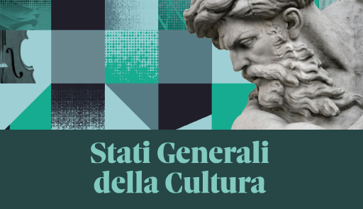 Stati Generali della Cultura 2024 Titolo dell'evento su sfondo colorato, porzione di statua classica