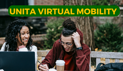 UNITA Virtual Mobility 2022-23 – Scadenza 4 luglio un ragazzo e una ragazza si guardano sorridenti, seduti ad un tavolo
