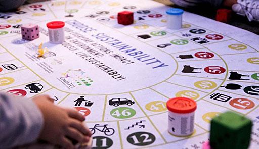 La plancia del gioco dell'oca a tema sostenibilità