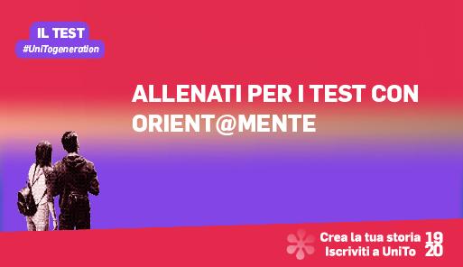 Allenati per i test con Orient@mente Grafica della campagna immatricolazioni 19-20 con scritta ALLENATI PER I TEST CON ORIENT@MENTE