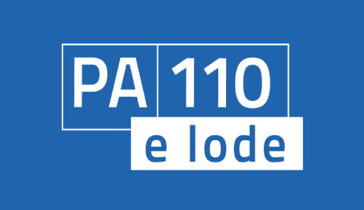 Immagine decorativa che riporta su sfondo di colore blu la scritta PA 110 e lode