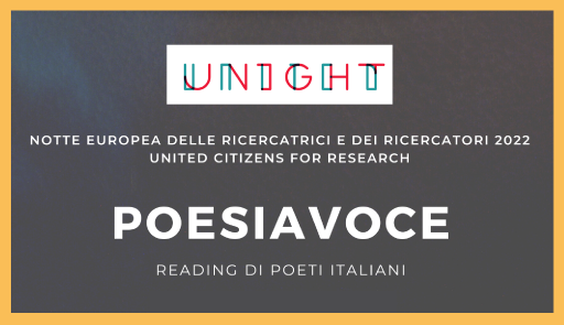 Immagine su sfondo grigio con la scritta in evidenza Poesiavoce. Reading di poeti italiani