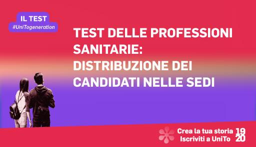 Distribuzione candidati test Professioni Sanitarie Grafica della campagna immatricolazioni 19-20 con scritta TEST