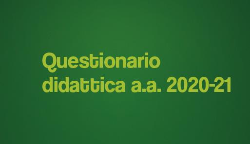 Scritta "Questionario sulla didattica a.a. 2020-21" su sfondo verde