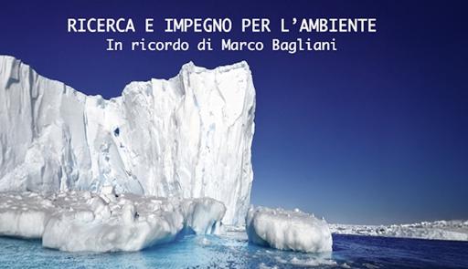 Ricerca e impegno per l'ambiente Fotografia di un ghiacciaio in scioglimento e scritta 'Ricerca e impegno per l'ambiente'