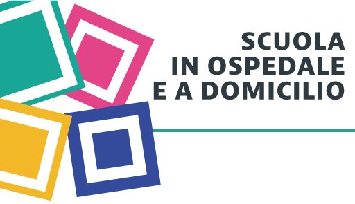 Quadrati colorati vicino alla scritta 'Scuola in ospedale e a domicilio'
