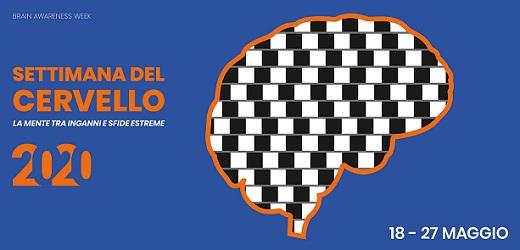 Logo della Settimana del Cervello 2020: la sagoma di un cervello con un'illusione ottica bianca e nera al suo interno