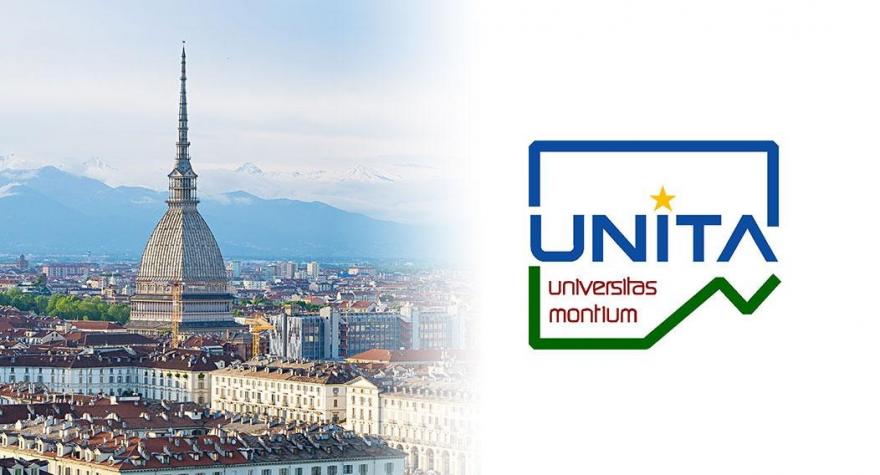 UNITA - Universitas montium Veduta di Torino e logo UNITA