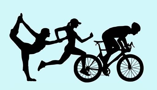 tre figure di sportivi: una donna che danza, un donna che corre, un uomo in bicicletta