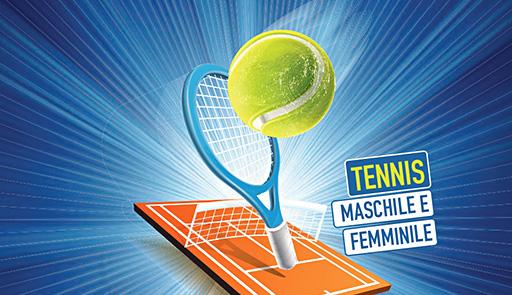 University Tennis Team Challenge Racchetta e pallina, campo da tennis sullo sfondo