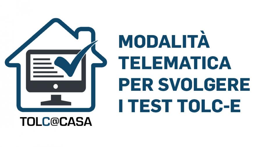 TOLC@CASA Icona di una casa con scritta in blu: "Modalità per svolgere i test TOLC-E"