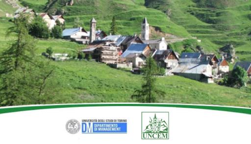 Prodotto di Montagna: la forza di un marchio per far crescere le economie dei territori e le comunita foto di panorama montano e loghi Dip. di Management e UNCEM