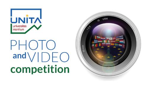 obiettivo di una macchina fotografica e titolo: photo competition e video